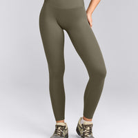 SoftMotion™ High Waisted Leggings with Grey Logo | Alpine Green