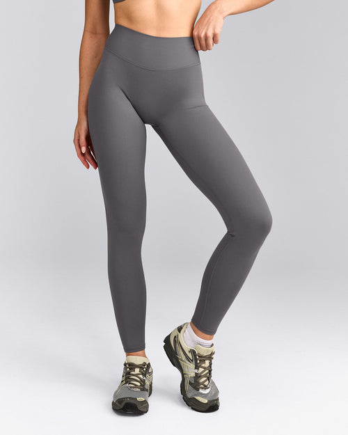 SoftMotion™ High Waisted Leggings with Grey Logo | Ash Grey