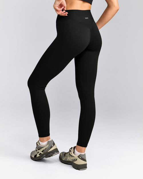 SoftMotion™ High Waisted Leggings with Grey Logo | Black