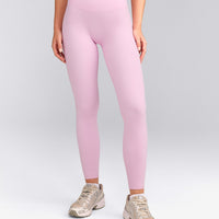 SoftMotion™ High Waisted Leggings with Grey Logo | Chalk Pink