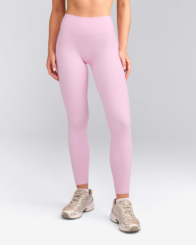 SoftMotion™ High Waisted Leggings with Grey Logo | Chalk Pink