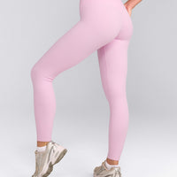 SoftMotion™ High Waisted Leggings with Grey Logo | Chalk Pink
