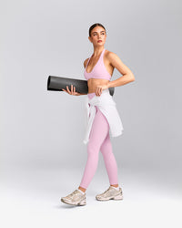 SoftMotion™ High Waisted Leggings with Grey Logo | Chalk Pink