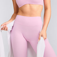 SoftMotion™ High Waisted Leggings with Grey Logo | Chalk Pink