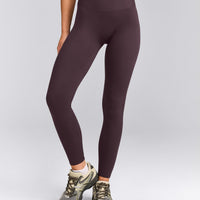 SoftMotion™ High Waisted Leggings with Grey Logo | Dark Umber Brown