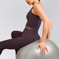 SoftMotion™ High Waisted Leggings with Grey Logo | Dark Umber Brown