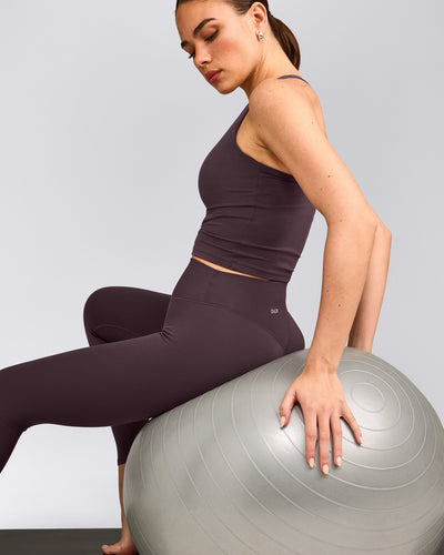 SoftMotion™ High Waisted Leggings with Grey Logo | Dark Umber Brown