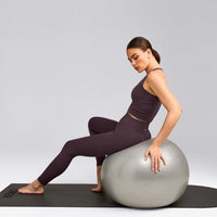 SoftMotion™ High Waisted Leggings with Grey Logo | Dark Umber Brown