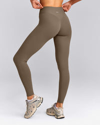 SoftMotion™ High Waisted Leggings with Grey Logo | Moss Brown