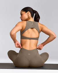 SoftMotion™ High Waisted Leggings with Grey Logo | Moss Brown