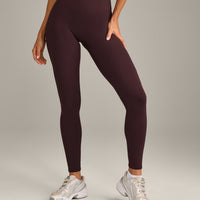 SoftMotion™ High Waisted Leggings with Grey Logo | Plum Brown
