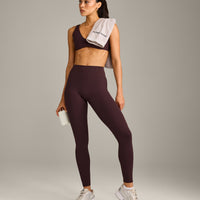 SoftMotion™ High Waisted Leggings with Grey Logo | Plum Brown