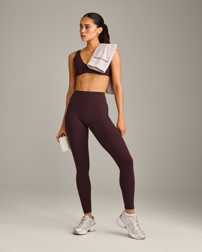 SoftMotion™ High Waisted Leggings with Grey Logo | Plum Brown