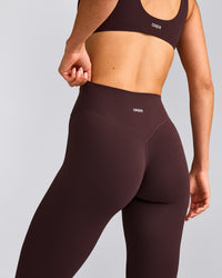 SoftMotion™ High Waisted Leggings with Grey Logo | Plum Brown