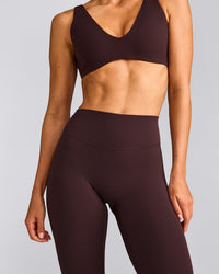 SoftMotion™ High Waisted Leggings with Grey Logo | Plum Brown
