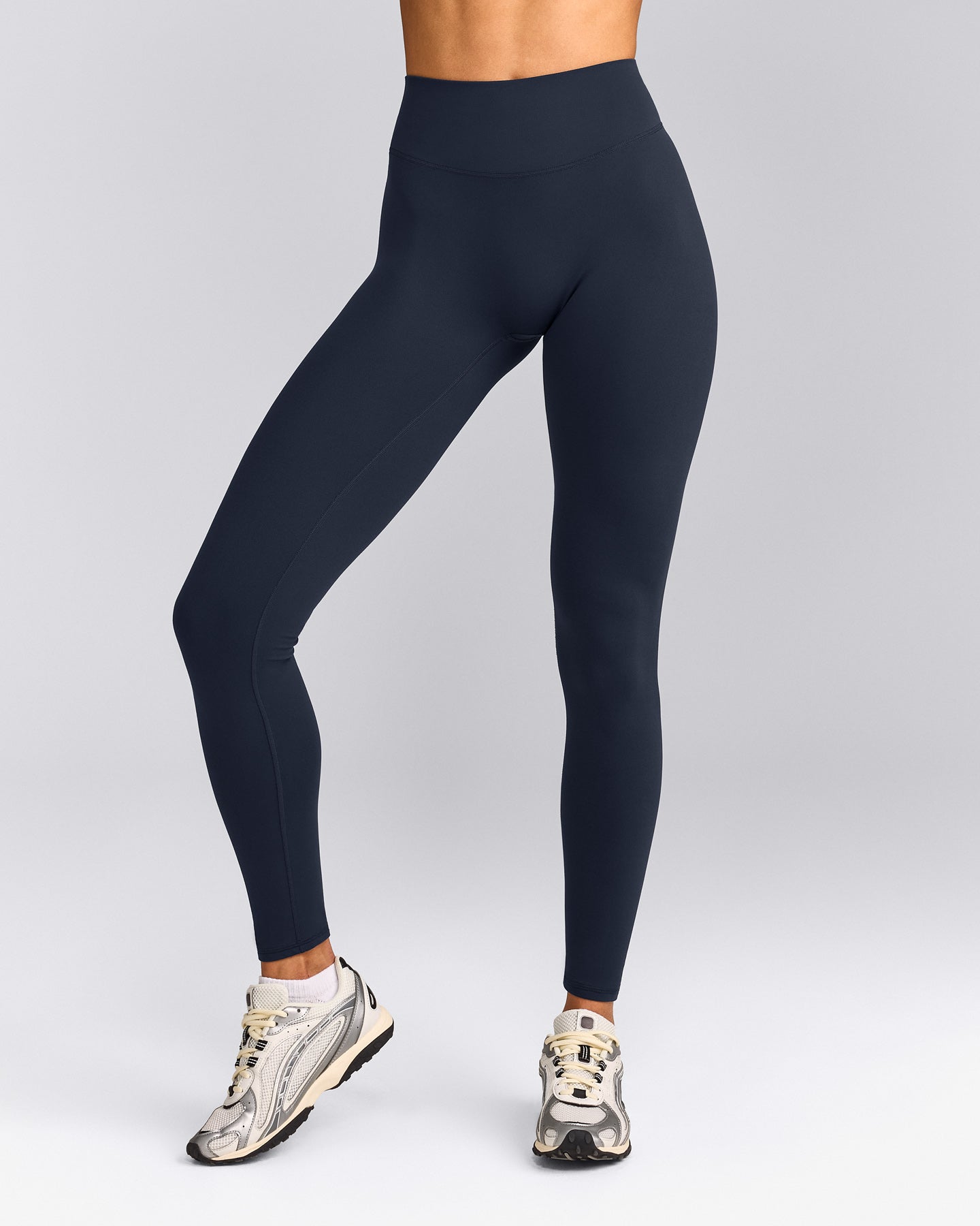 SoftMotion™ High Waisted Leggings with Grey Logo | True Blue