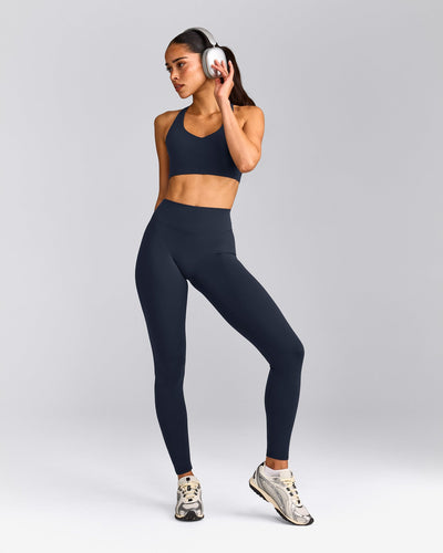 SoftMotion™ High Waisted Leggings with Grey Logo | True Blue
