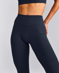 SoftMotion™ High Waisted Leggings with Grey Logo | True Blue