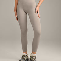 SoftMotion™ High Waisted Leggings with White Logo | Warm Sand