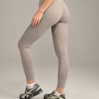 SoftMotion™ High Waisted Leggings with White Logo | Warm Sand