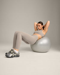 SoftMotion™ High Waisted Leggings with White Logo | Warm Sand