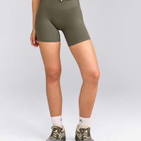 SoftMotion™ High Waisted Shorts 6" with Grey Logo | Alpine Green