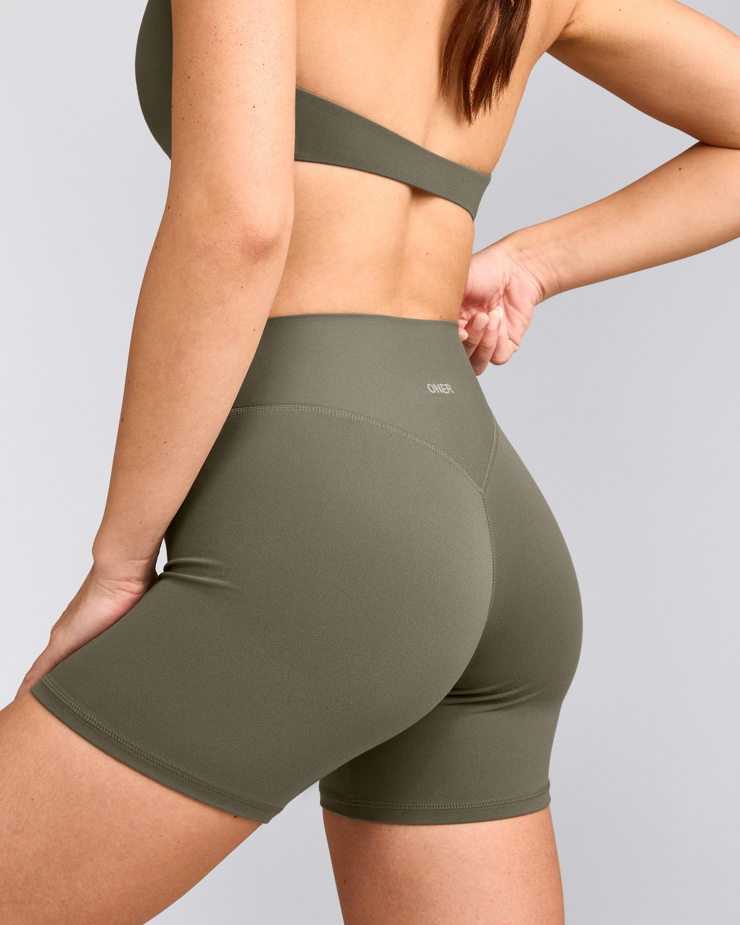 SoftMotion™ High Waisted Shorts 6" with Grey Logo | Alpine Green