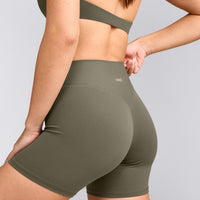 SoftMotion™ High Waisted Shorts 6" with Grey Logo | Alpine Green