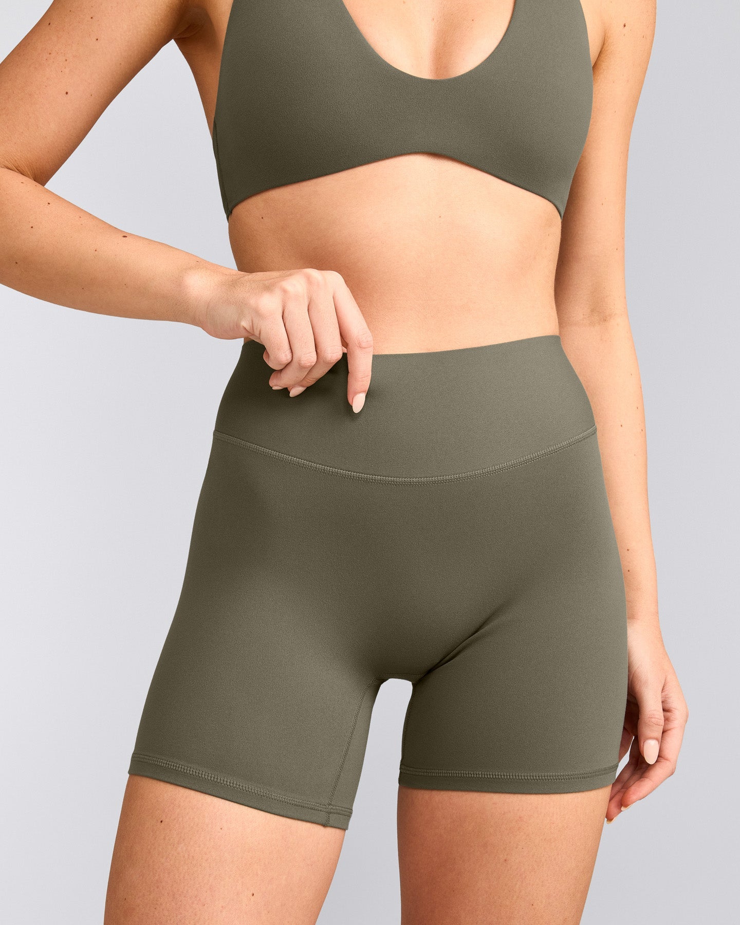 SoftMotion™ High Waisted Shorts 6" with Grey Logo | Alpine Green