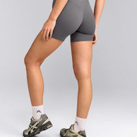 SoftMotion™ High Waisted Shorts 6" with Grey Logo | Ash Grey