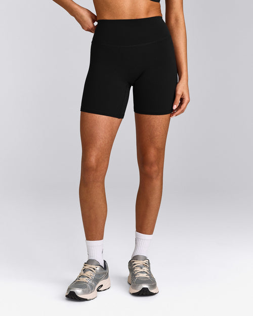 SoftMotion™ High Waisted Shorts 6" with Grey Logo | Black