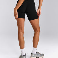 SoftMotion™ High Waisted Shorts 6" with Grey Logo | Black