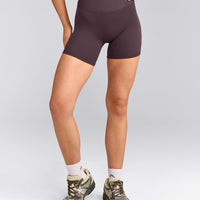 SoftMotion™ High Waisted Shorts 6" with Grey Logo | Dark Umber Brown