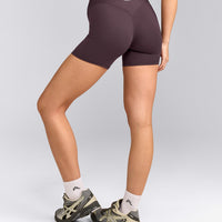 SoftMotion™ High Waisted Shorts 6" with Grey Logo | Dark Umber Brown
