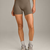 SoftMotion™ High Waisted Shorts 6" with Grey Logo | Moss Brown