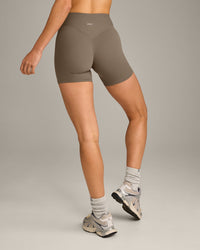 SoftMotion™ High Waisted Shorts 6" with Grey Logo | Moss Brown