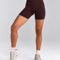 SoftMotion™ High Waisted Shorts 6" with Grey Logo | Plum Brown