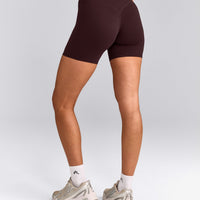 SoftMotion™ High Waisted Shorts 6" with Grey Logo | Plum Brown