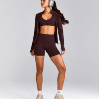 SoftMotion™ High Waisted Shorts 6" with Grey Logo | Plum Brown