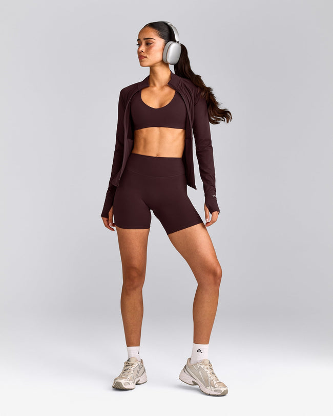 SoftMotion™ High Waisted Shorts 6" with Grey Logo | Plum Brown