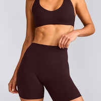 SoftMotion™ High Waisted Shorts 6" with Grey Logo | Plum Brown