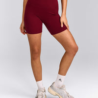 SoftMotion™ High Waisted Shorts 6" with Grey Logo | Ruby Red