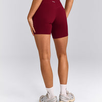 SoftMotion™ High Waisted Shorts 6" with Grey Logo | Ruby Red