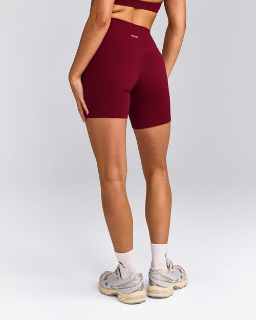 SoftMotion™ High Waisted Shorts 6" with Grey Logo | Ruby Red