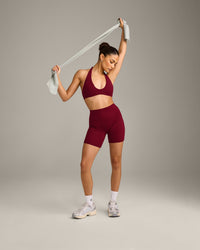 SoftMotion™ High Waisted Shorts 6" with Grey Logo | Ruby Red