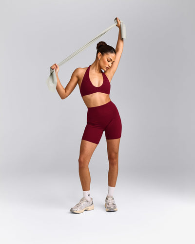SoftMotion™ High Waisted Shorts 6" with Grey Logo | Ruby Red