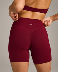 SoftMotion™ High Waisted Shorts 6" with Grey Logo | Ruby Red