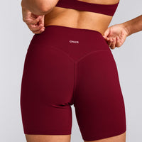 SoftMotion™ High Waisted Shorts 6" with Grey Logo | Ruby Red