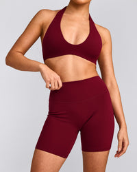 SoftMotion™ High Waisted Shorts 6" with Grey Logo | Ruby Red