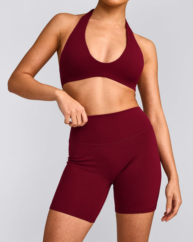 SoftMotion™ High Waisted Shorts 6" with Grey Logo | Ruby Red